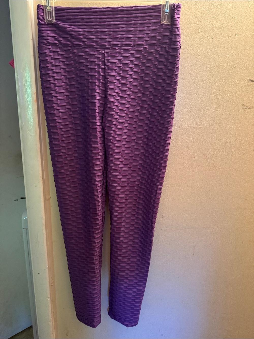 Women's Textured Purple Leggings - Stretch Ponte